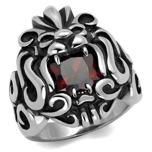 Silver Jewelry Rings Cool Mens Rings TK2339 Stainless Steel Ring with AAA Grade CZ in Garnet Alamode Fashion Jewelry Outlet