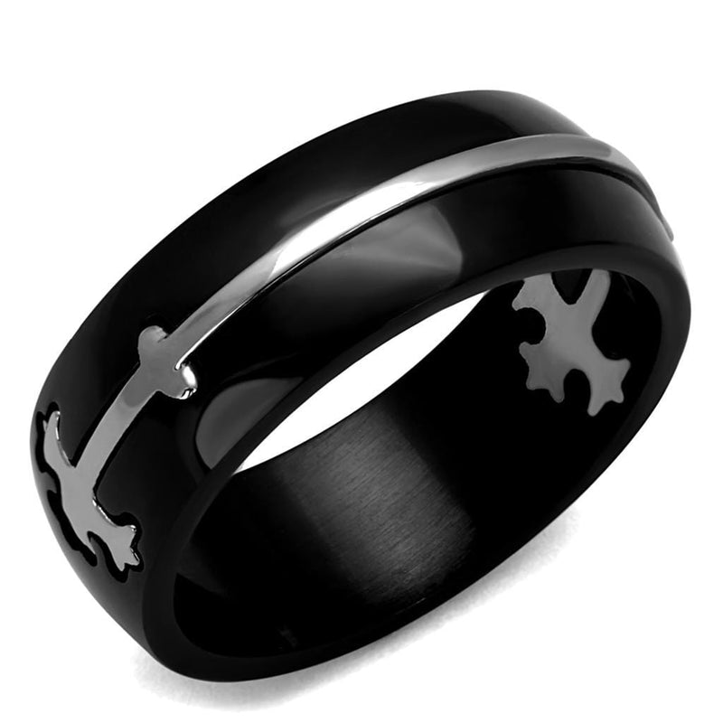 Cool Mens Rings TK2392 Two-Tone Black Stainless Steel Ring