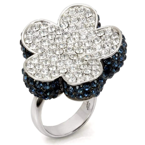 Cool Rings LO1745 Rhodium + Ruthenium Brass Ring with Top Grade Crystal