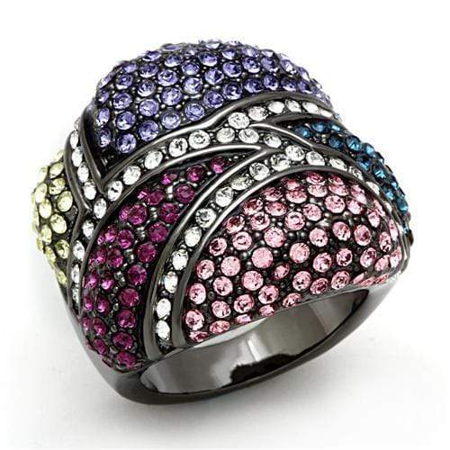 Cool Rings LO2174 TIN Cobalt Black Brass Ring with Top Grade Crystal