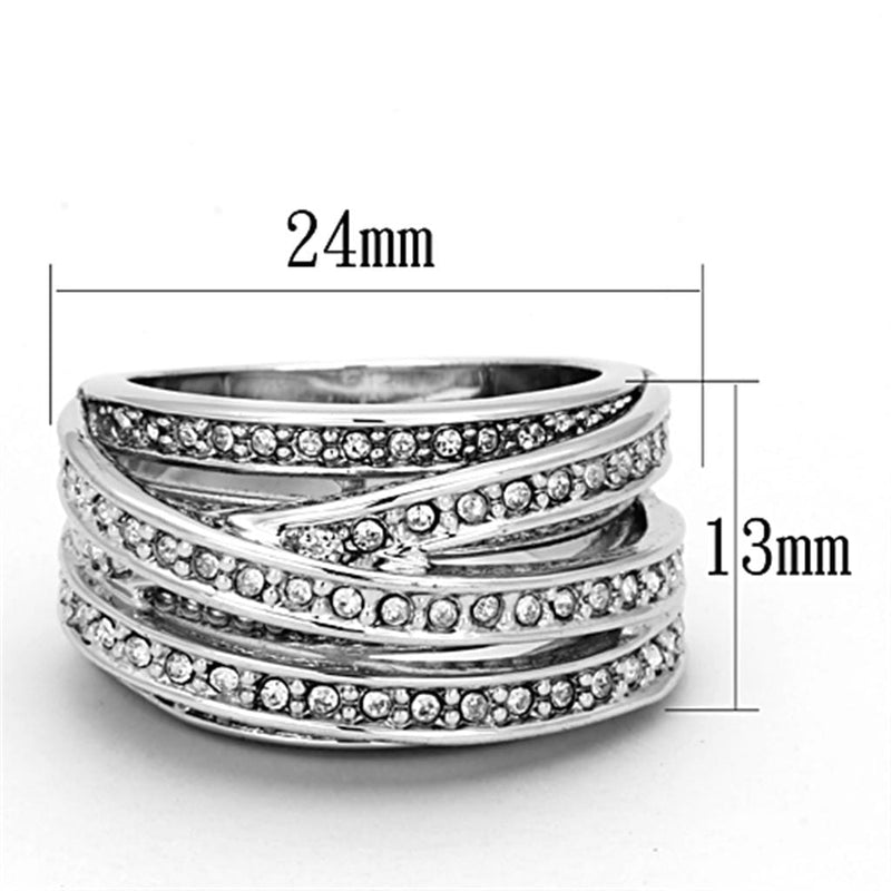 Cool Rings LO2995 Rhodium Brass Ring with Top Grade Crystal