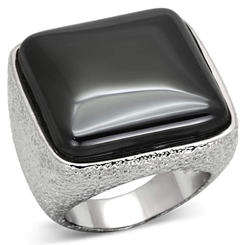 Cool Rings LO3045 Rhodium Brass Ring with Semi-Precious in Jet