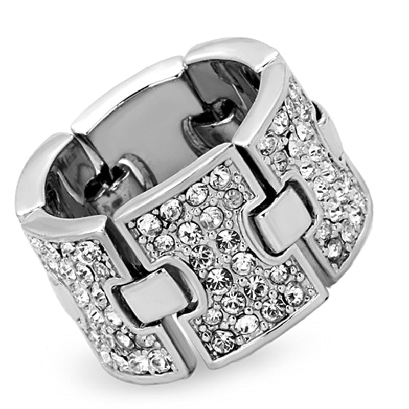 Cool Rings LO3147 Rhodium Brass Ring with Top Grade Crystal