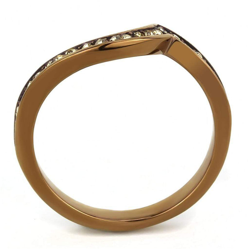 Crystal Rings TK3528 Coffee light Stainless Steel Ring with Crystal