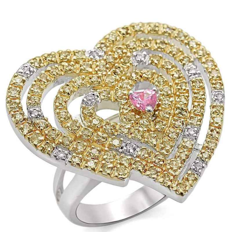 Cubic Zirconia Rings LO1337 Reverse Two-Tone Brass Ring with AAA Grade CZ