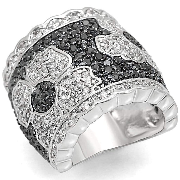 Cubic Zirconia Rings LO1346 Rhodium + Ruthenium Brass Ring with CZ