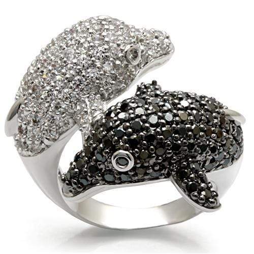 Cubic Zirconia Rings LO1481 Rhodium + Ruthenium Brass Ring with CZ