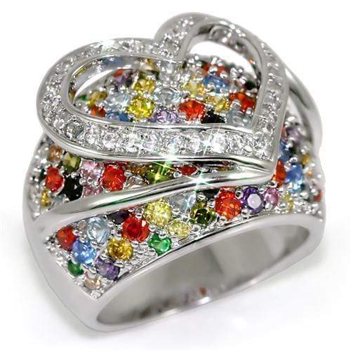 Cubic Zirconia Rings LO1510 Rhodium Brass Ring with AAA Grade CZ