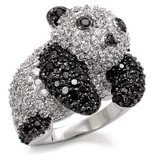 Cubic Zirconia Rings LO1559 Rhodium + Ruthenium Brass Ring with CZ