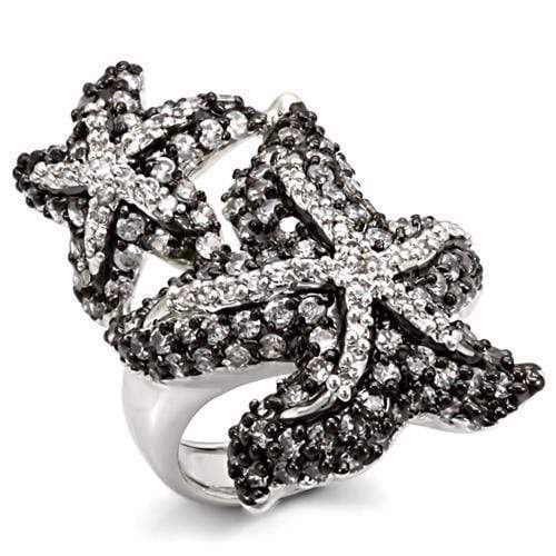 Cubic Zirconia Rings LO1581 Rhodium + Ruthenium Brass Ring with CZ