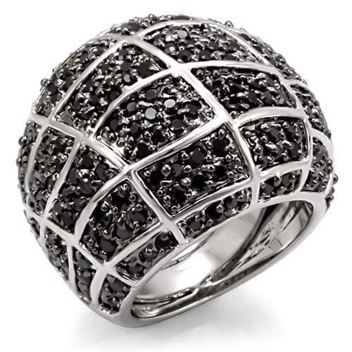 Cubic Zirconia Rings LO1584 Rhodium + Ruthenium Brass Ring with CZ