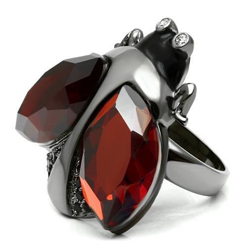 Cubic Zirconia Rings LO2601 Ruthenium Brass Ring with CZ in Garnet