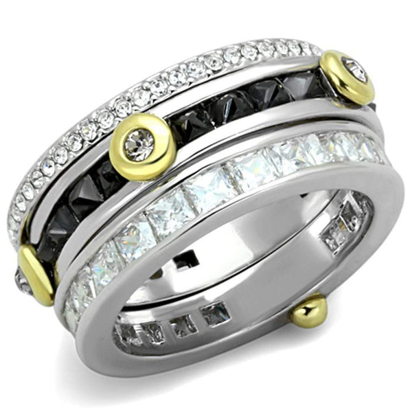 Cubic Zirconia Rings LO3287 Reverse Two-Tone Brass Ring with CZ