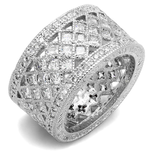 Cubic Zirconia Rings LO3350 Rhodium Brass Ring with AAA Grade CZ