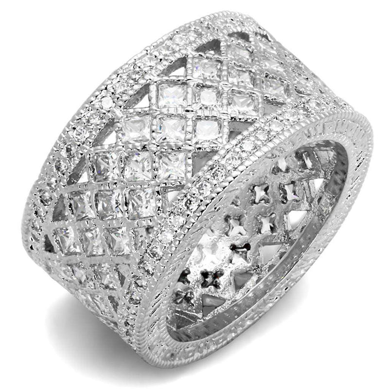 Cubic Zirconia Rings LO3350 Rhodium Brass Ring with AAA Grade CZ