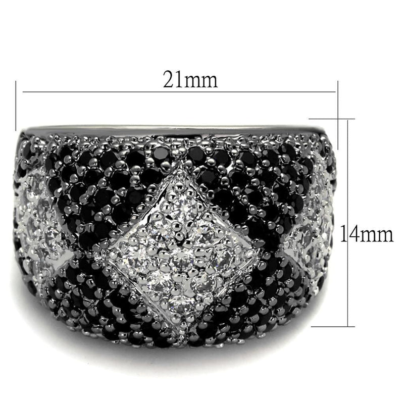 Cubic Zirconia Rings LO3738 Rhodium + Ruthenium Brass Ring with CZ