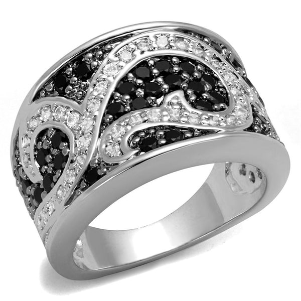 Cubic Zirconia Rings LO3739 Rhodium + Ruthenium Brass Ring with CZ