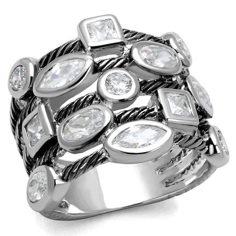Cubic Zirconia Rings LO4083 Rhodium Brass Ring with AAA Grade CZ