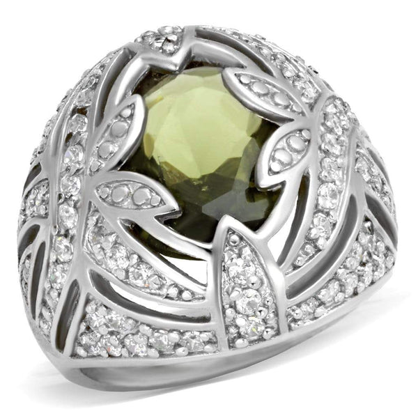 Cute Rings 71001 Rhodium Brass Ring with AAA Grade CZ in Olivine color