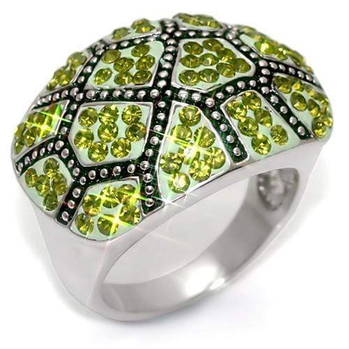 Design Engagement Ring LO1519 Rhodium Brass Ring with Crystal in Olivine color