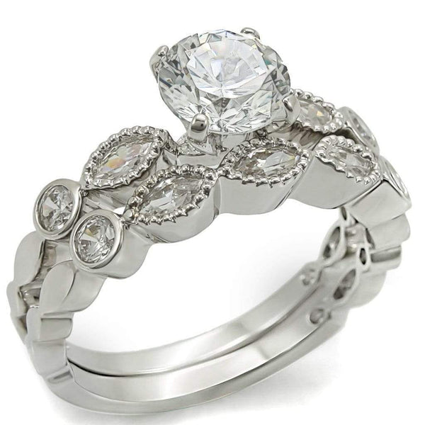 Engagement Rings 1W006 Rhodium Brass Ring with AAA Grade CZ