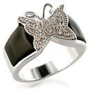 Silver Jewelry Rings Engagement Rings 34635 Rhodium Brass Ring with Semi-Precious in Jet Alamode Fashion Jewelry Outlet