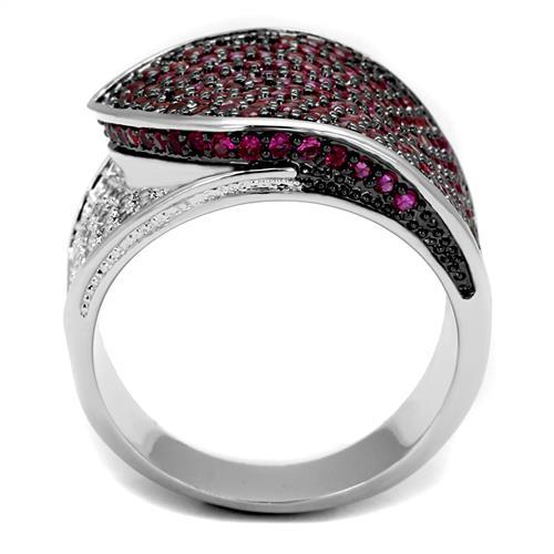 Engagement Rings Sale 3W1217 Rhodium + Ruthenium Brass Ring with CZ in Ruby