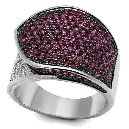 Engagement Rings Sale 3W1217 Rhodium + Ruthenium Brass Ring with CZ in Ruby