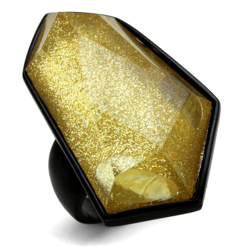 Silver Jewelry Rings Engagement Rings VL117 Black - Stainless Steel Ring in Citrine Yellow Alamode Fashion Jewelry Outlet