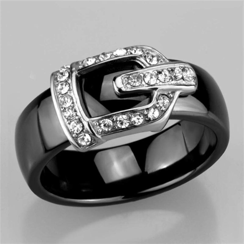 Eternity Rings 3W954 Stainless Steel Ring with Ceramic in Jet