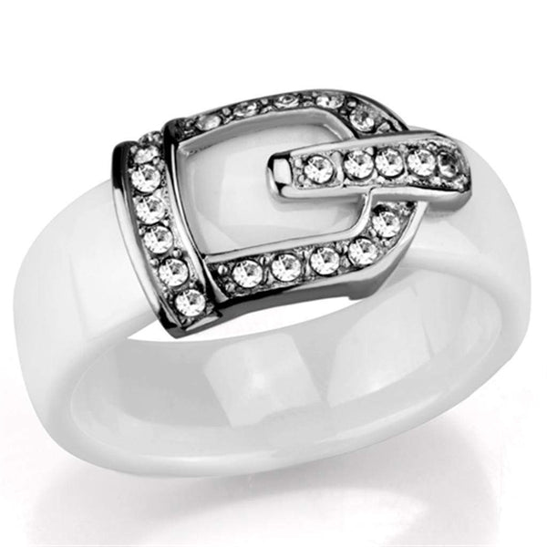 Eternity Rings 3W955 Stainless Steel Ring with Ceramic in White