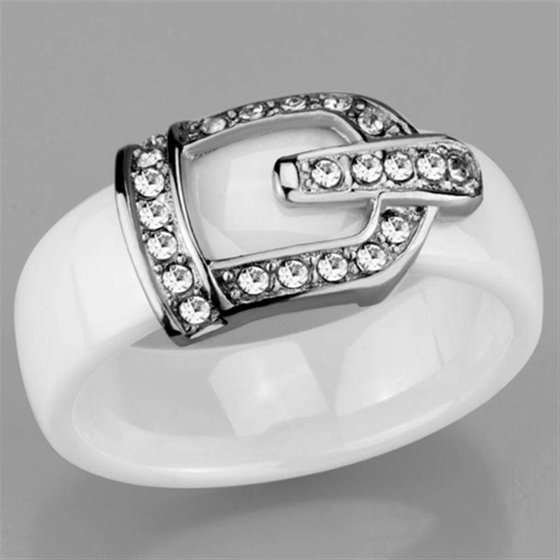 Eternity Rings 3W955 Stainless Steel Ring with Ceramic in White