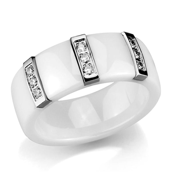 Eternity Rings 3W957 Stainless Steel Ring with Ceramic in White