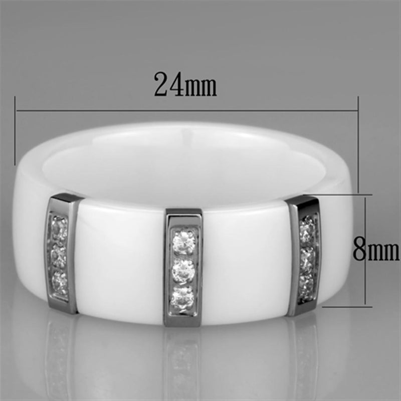 Eternity Rings 3W957 Stainless Steel Ring with Ceramic in White