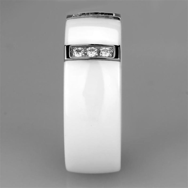 Eternity Rings 3W957 Stainless Steel Ring with Ceramic in White
