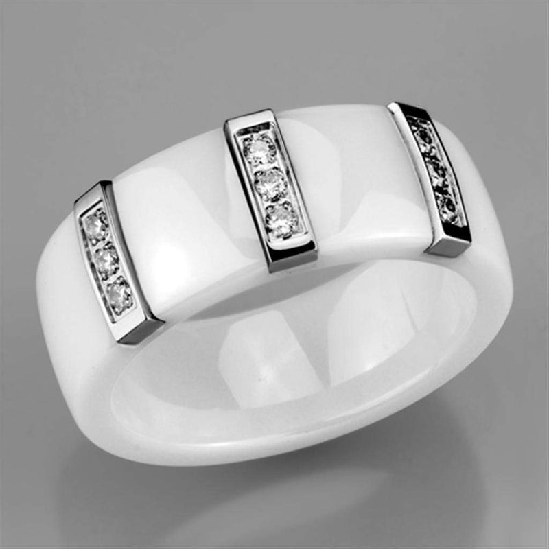 Eternity Rings 3W957 Stainless Steel Ring with Ceramic in White