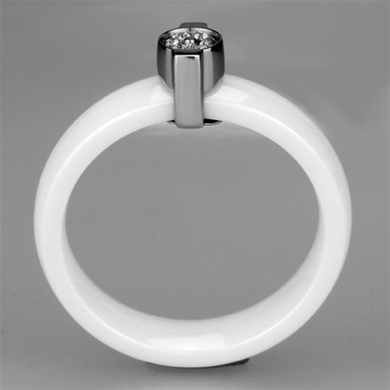 Eternity Rings 3W958 Stainless Steel Ring with Ceramic in White