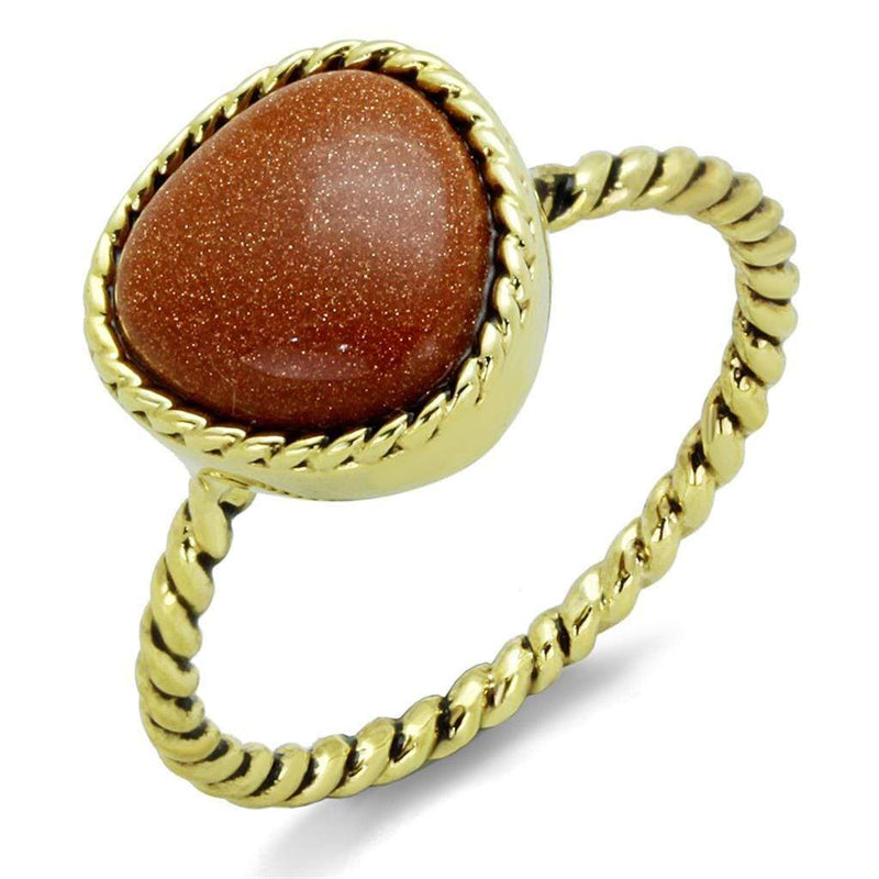 Gold Band Ring LO3543 Gold Brass Ring with Synthetic in Brown