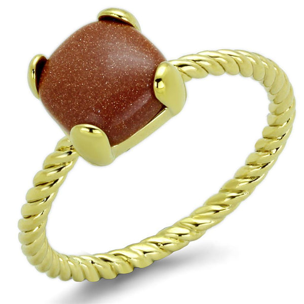 Gold Band Ring LO3547 Gold Brass Ring with Synthetic in Brown