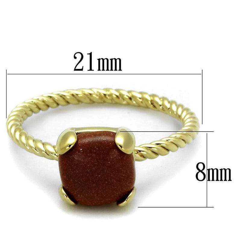 Gold Band Ring LO3547 Gold Brass Ring with Synthetic in Brown