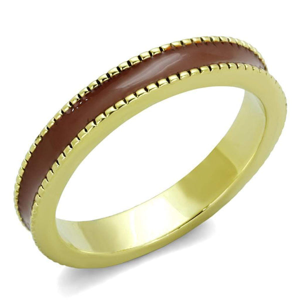 Gold Band Ring LO3551 Gold Brass Ring with Epoxy in Brown