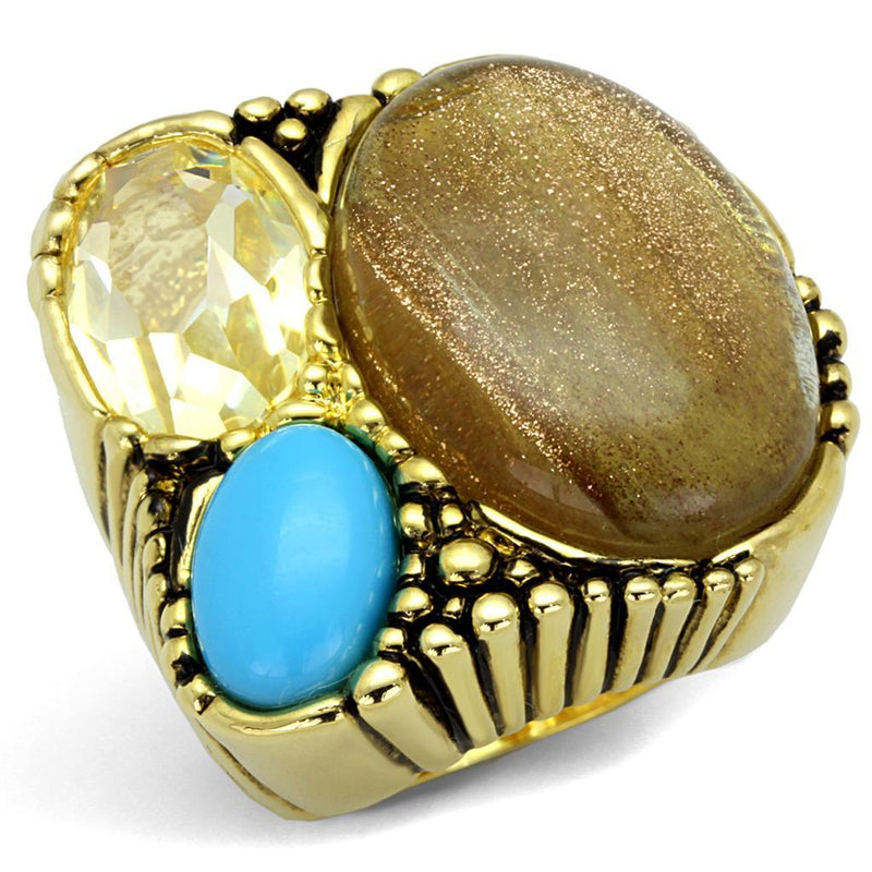 Gold Band Ring LO3900 Gold Brass Ring with Synthetic in Topaz