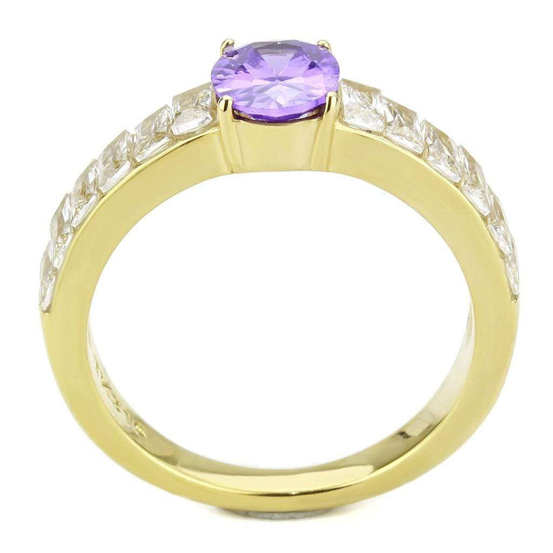 Gold Band Ring TK3641 Gold - Stainless Steel Ring with CZ in Tanzanite