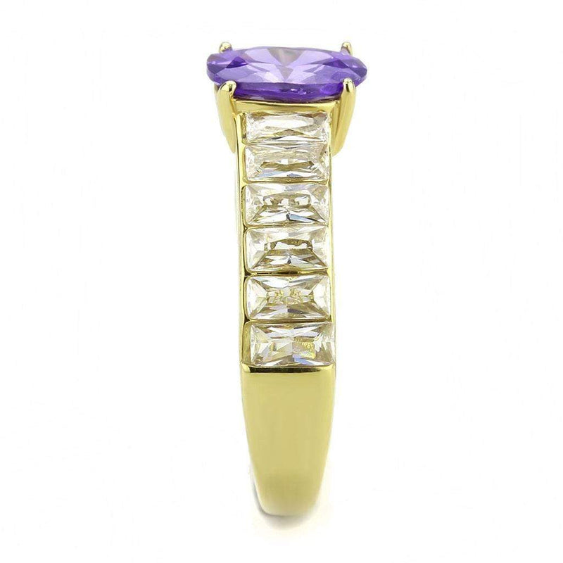 Gold Band Ring TK3641 Gold - Stainless Steel Ring with CZ in Tanzanite