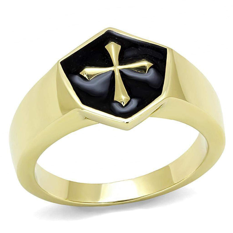 Gold Nugget Ring TK3268 Gold - Stainless Steel Ring with Epoxy in Jet