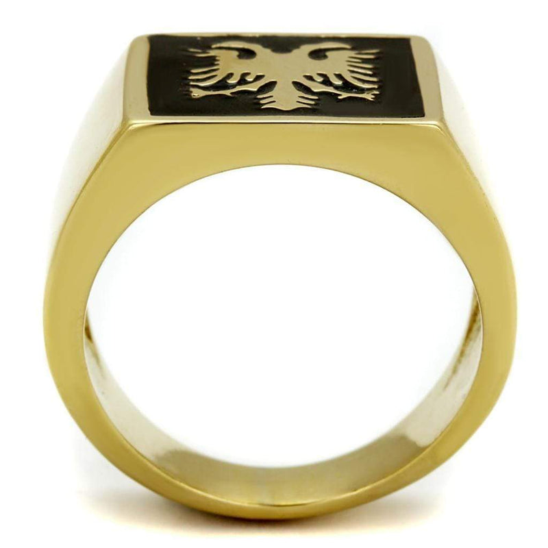 Gold Pinky Ring TK2373 Gold - Stainless Steel Ring with Epoxy in Jet