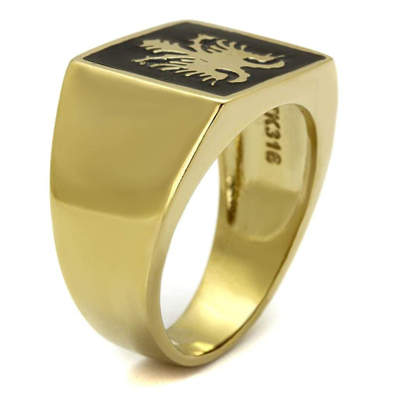 Gold Pinky Ring TK2373 Gold - Stainless Steel Ring with Epoxy in Jet