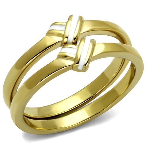 Silver Jewelry Rings Gold Pinky Ring TK2494 Gold - Stainless Steel Ring with Epoxy in White Alamode Fashion Jewelry Outlet