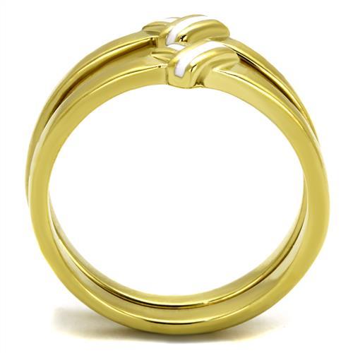 Silver Jewelry Rings Gold Pinky Ring TK2494 Gold - Stainless Steel Ring with Epoxy in White Alamode Fashion Jewelry Outlet