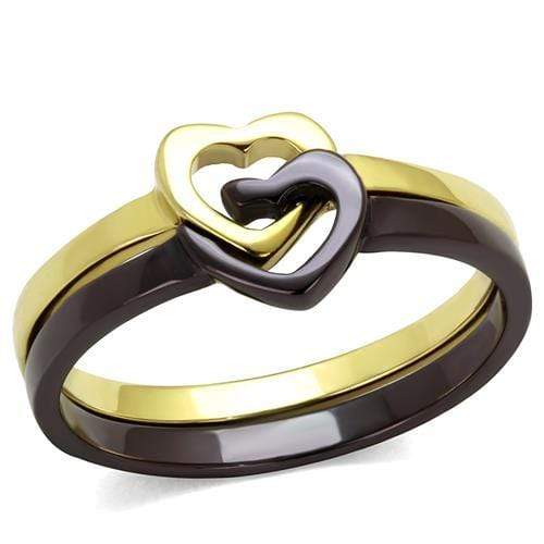 Gold Pinky Ring TK2548 Gold & Dark Brown (coffee) Stainless Steel Ring